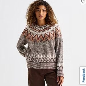 a.n.a Fair Isle Crew Neck Sweater Earth Tone Geometric‎ Knit Size M Cottagecore